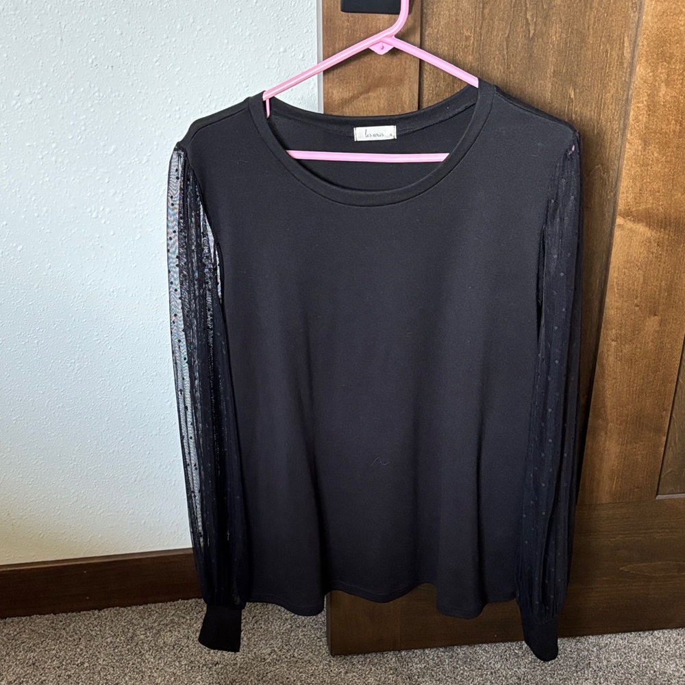 Black Top with Sheer Sleeves